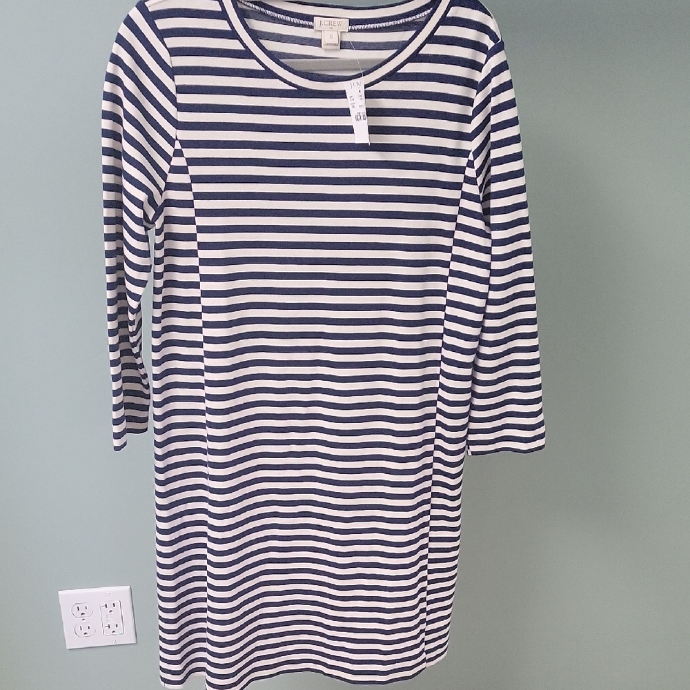 J. Crew Navy and White Striped Long Sleeve Dress NEW